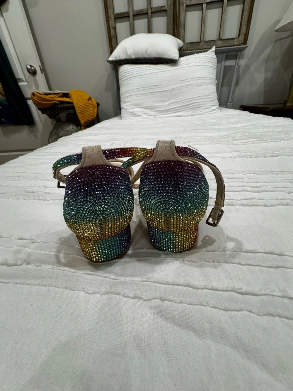 GB girls Nude Open-Toe Sandals with Rainbow Crystal Straps